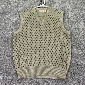 Vtg The Fox Collection Sweater Vest Mens Large Beige V Neck Geometric Knit